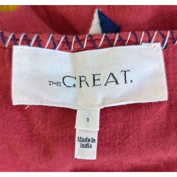 The Great Size Small Red Embroidered Smocked Waist Dress Sleeveless Geometric - Picture 7 of 8